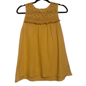 Mustard Yellow Lace Tank Top Boho Cottagecore Sleeveless Blouse Medium